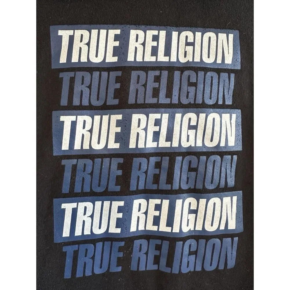 True Religion Pullover Hooded Sweatshirt Men's Medium Spell Logo‎ Black